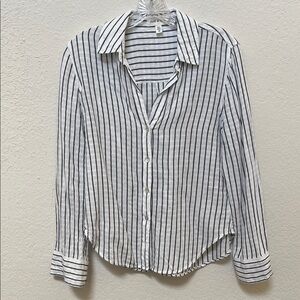 Cloth & Stone Striped Button-Front Collared Shirt - White & Black